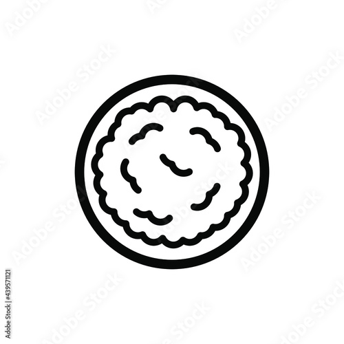 Rice in a plate icon. Food top view. Food icon. Black icon. Vector illustration.