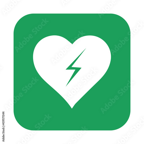 AED,automated external defibrillator / aed sign with heart and electricity symbol flat vector icon	
