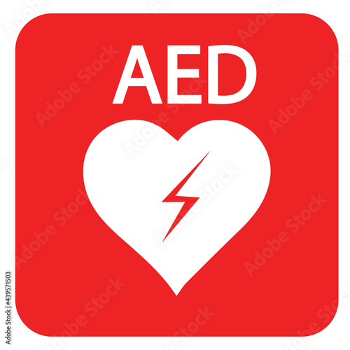 AED,automated external defibrillator / aed sign with heart and electricity symbol flat vector icon	
