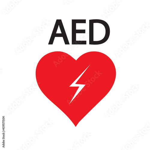 AED,automated external defibrillator / aed sign with heart and electricity symbol flat vector icon	
