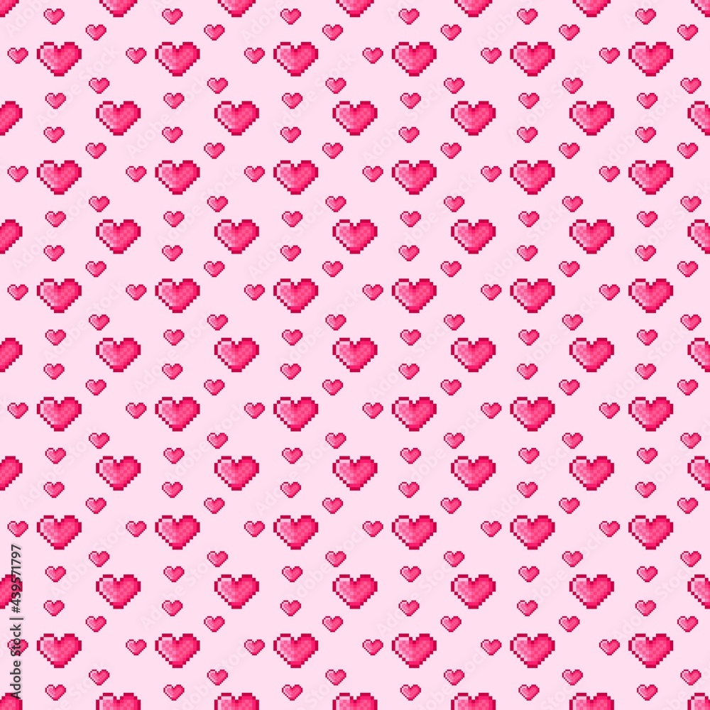 Heart pattern pixel art. Seamless pattern. Pixel art heart pattern. Valentine's Day. Heart pattern pixel art. Seamless pattern. Pixel art heart pattern. Valentine's Day.