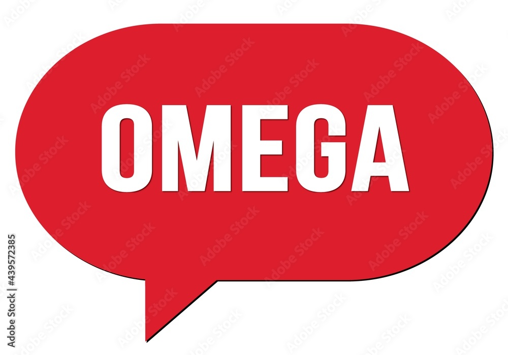 OMEGA text written in a red speech bubble OMEGA text written in a red speech bubble