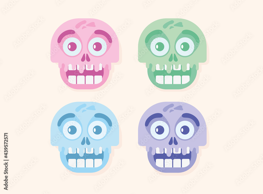 Cute halloween skulls in pastel colors