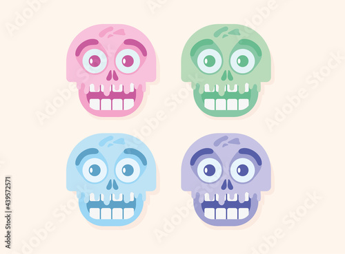 Cute halloween skulls in pastel colors