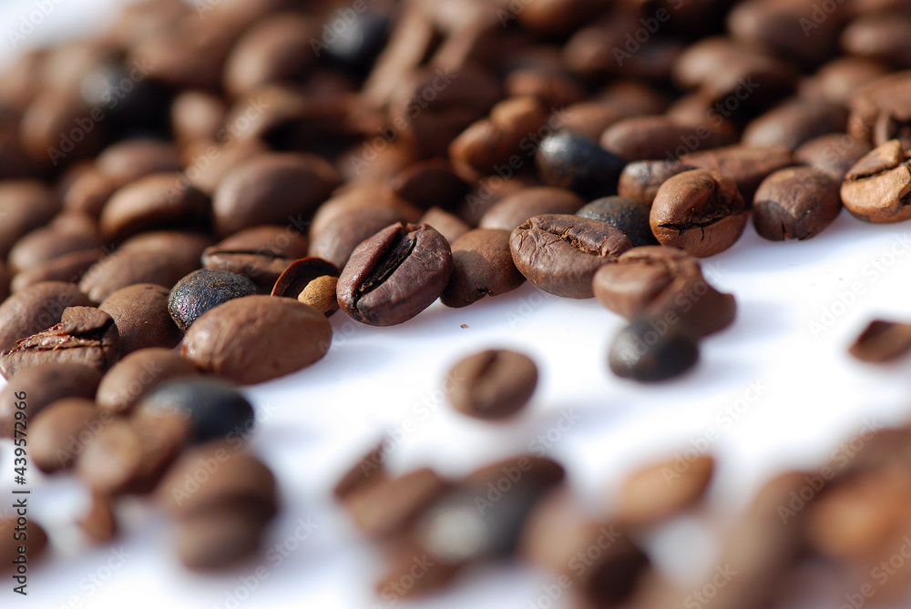 GRANOS DE CAFÉ TOSTADO SOBRE FONDO BLANCO GRANOS DE CAFÉ TOSTADO SOBRE FONDO BLANCO