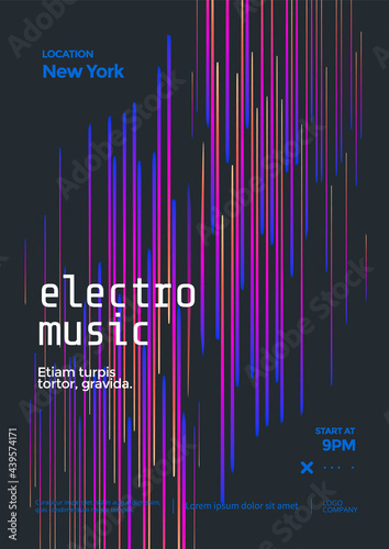 Electronic music festival poster with abstract gradient lines. Cover design Electro sound fest. Vector template design for flyer