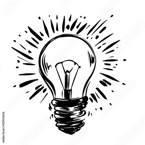 Fotografi Vintage light bulb vector hand drawn illustration on white background