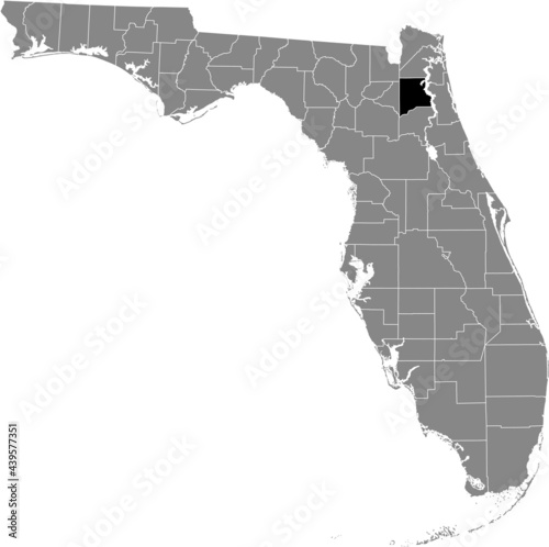 Black highlighted location map of the US Clay county inside gray map of the Federal State of Florida, USA