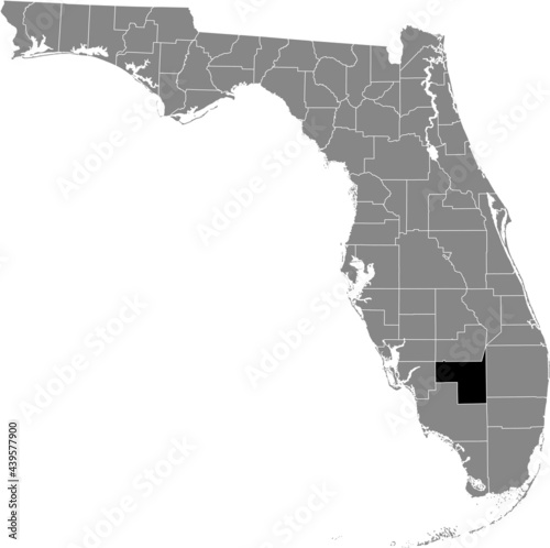 Black highlighted location map of the US Hendry county inside gray map of the Federal State of Florida, USA