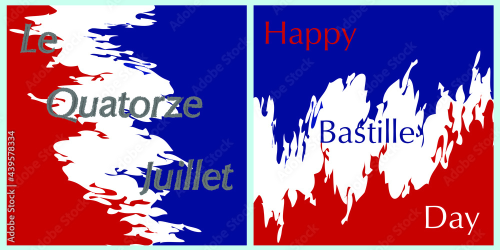 Set of vector abstractions for French National Day, Bastille Day, 14 July. Suitable for greeting card, poster and banner. On a white isolated background. Prise de la bastille 