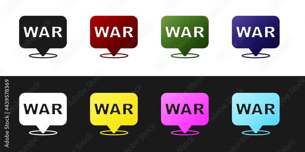 Set The word war icon isolated on black and white background. International military conflict. Army. Armament. Nuclear weapon. Template for text. Vector Set The word war icon isolated on black and white background. International military conflict. Army. Armament. Nuclear weapon. Template for text. Vector