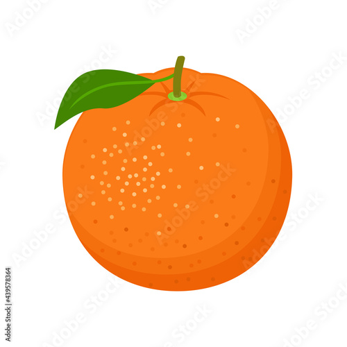 Orange citrus fruit with green leaf simple flat icon. Vector illustration.