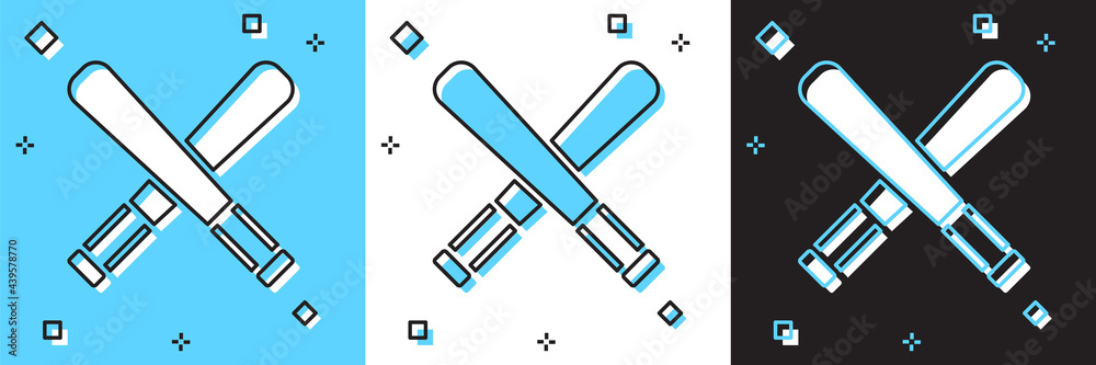 Set Crossed baseball bat icon isolated on blue and white, black background. Vector