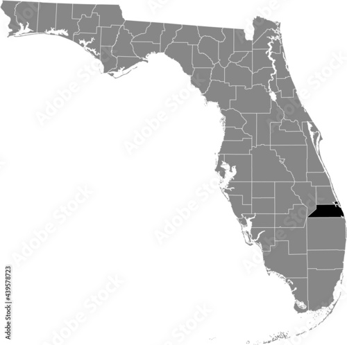Black highlighted location map of the US Martin county inside gray map of the Federal State of Florida, USA
