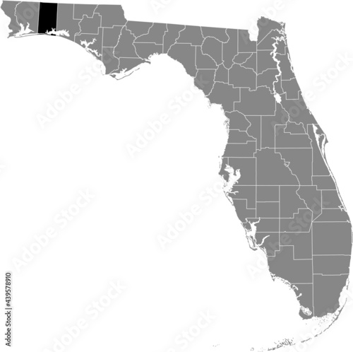 Black highlighted location map of the US Okaloosa county inside gray map of the Federal State of Florida, USA photo