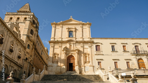 Noto, Sicily. Church of Saint Francis of Assisi to the Immaculate at center. To the left, the building of Seminario Vescovile. photo