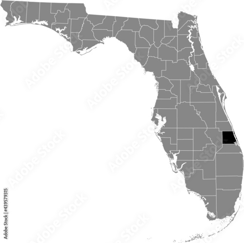 Black highlighted location map of the US St. Lucie county inside gray map of the Federal State of Florida, USA
