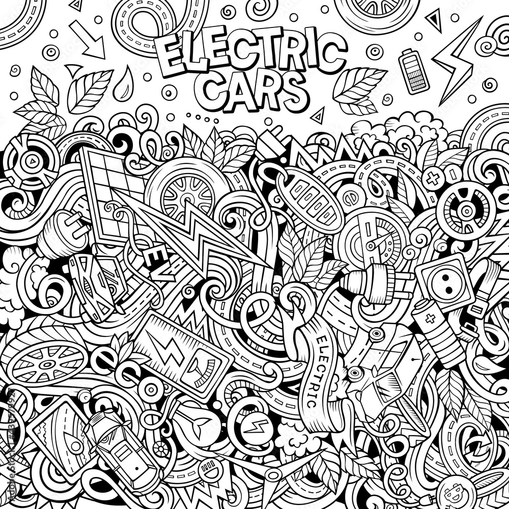 Cartoon doodles electric cars frame design Cartoon doodles electric cars frame design