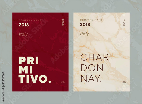 Red and white wine label. Special collection best quality grape varieties and premium wine brand names labels emblems abstract isolated vector illustration.