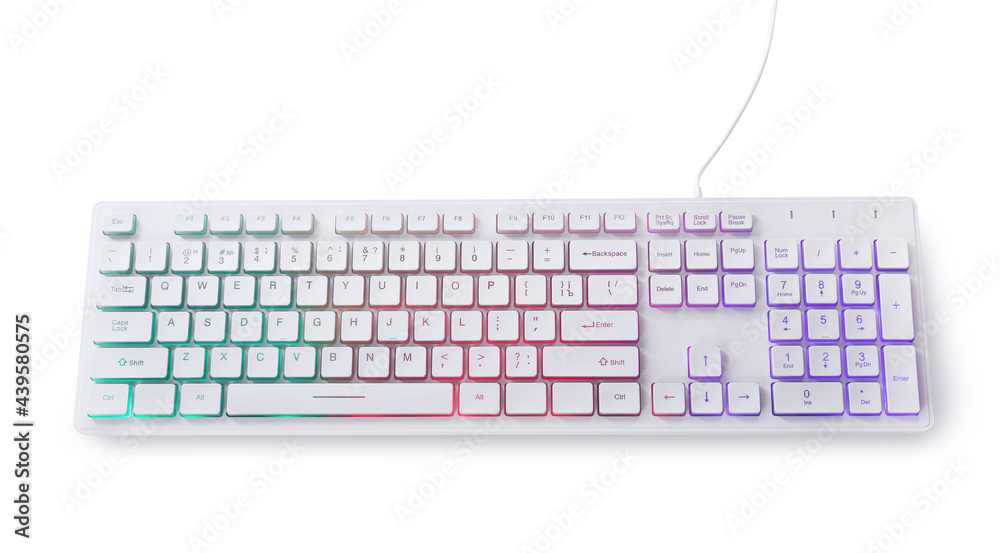 Modern mechanical RGB keyboard isolated on white Modern mechanical RGB keyboard isolated on white