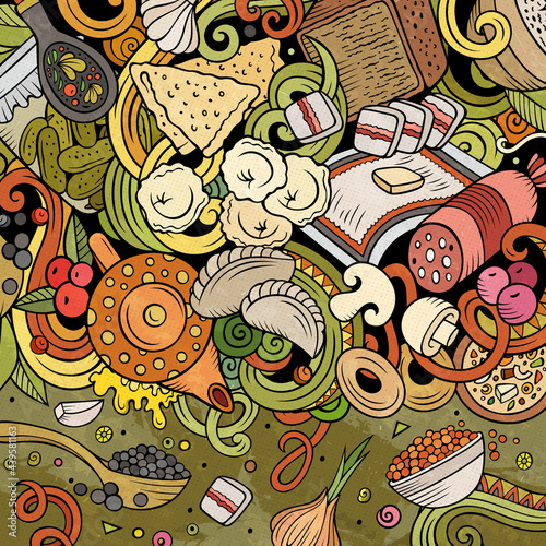 Cartoon vector doodles Russian food frame