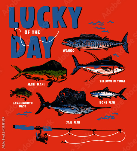 Vector illustration is a lucky day for fishing. photo