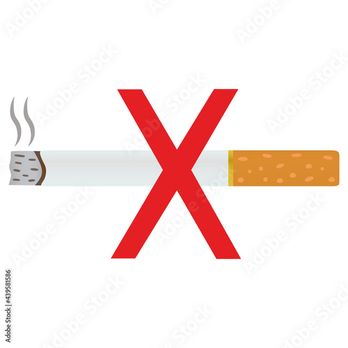 No smoking vector illustration isolated on white. Burning cigarette and cross sign drawing.World tobacco day,stop smoking concept design for banner.