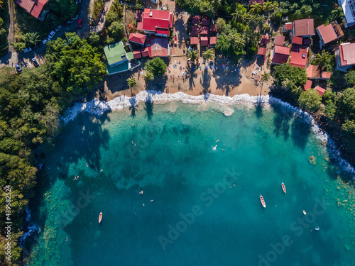 paradise beach in Caribbean sea from above