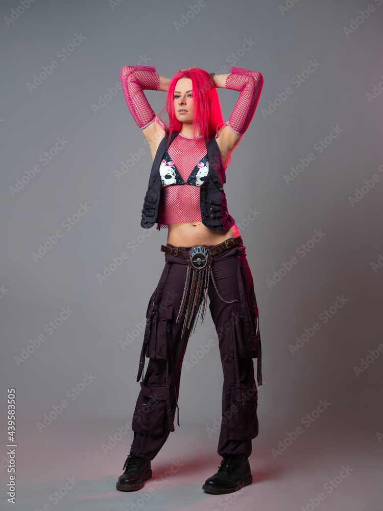 Futuristic fashion, a young bright and attractive woman with pink hair, Futuristic fashion, a young bright and attractive woman with pink hair,