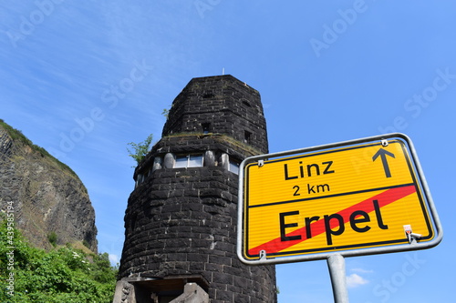 Osttürme der Brücke von Remagen mit Ortsschild von Erpel photo