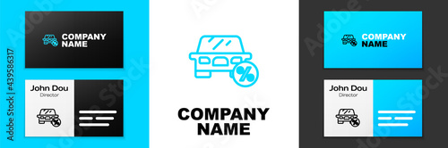 Blue line Car leasing percent icon isolated on white background. Credit percentage symbol. Logo design template element. Vector