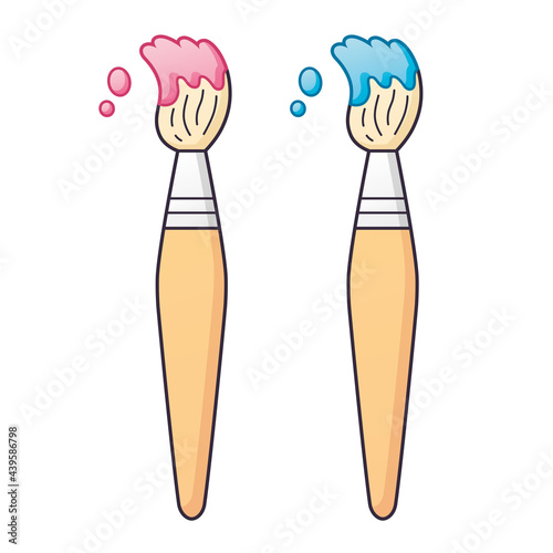Pink and blue artist paintbrush isolated