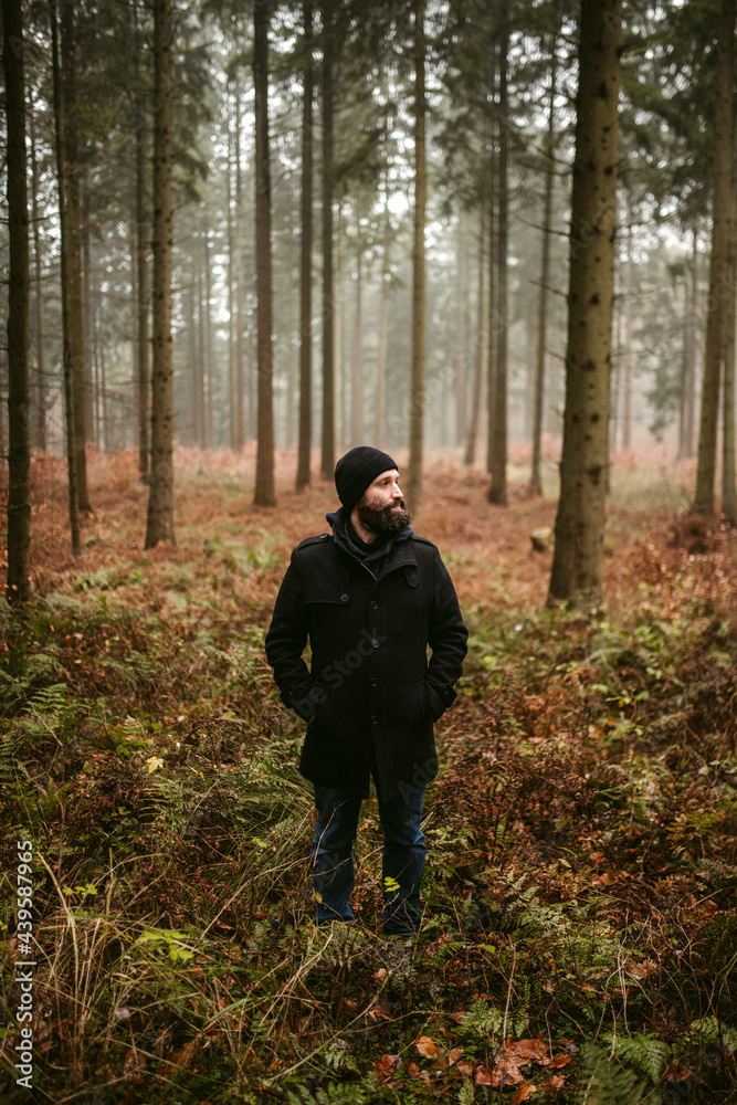 Peaceful man enjoying nature in autumn forest
Peaceful man enjoying nature in autumn forest