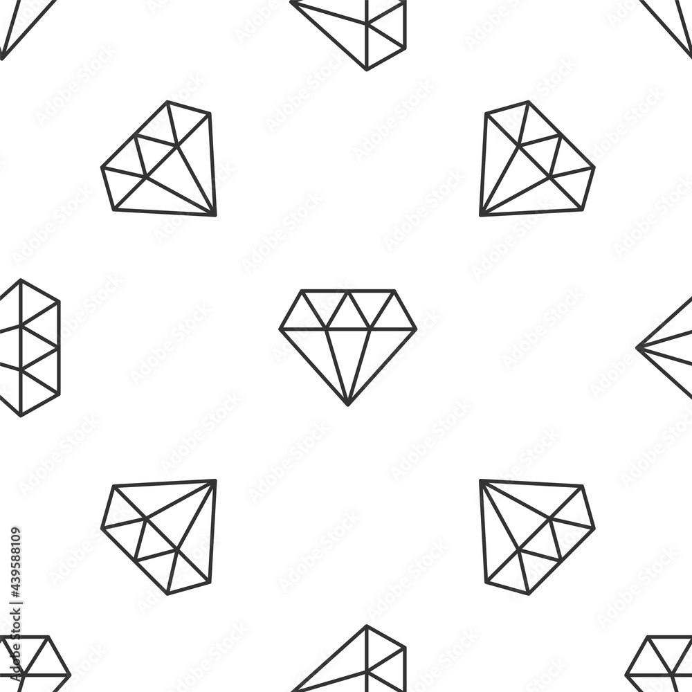 Grey line Diamond icon isolated seamless pattern on white background. Jewelry symbol. Gem stone. Vector Grey line Diamond icon isolated seamless pattern on white background. Jewelry symbol. Gem stone. Vector