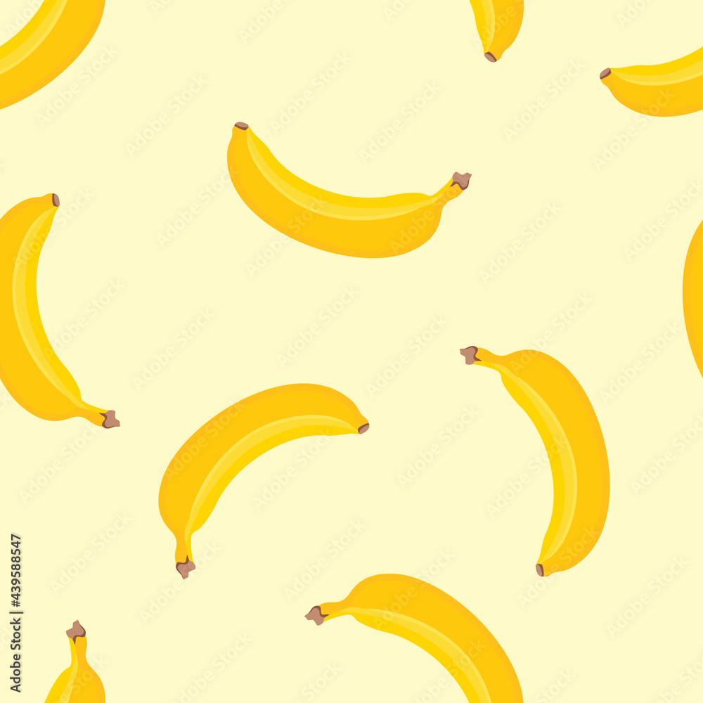 Bananas seamless pattern. Ripe tropical fruits. Food background. Vector flat illustration.