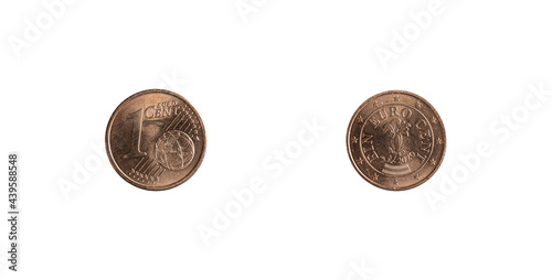 One Cent coin of Euro from Eire, year 2020. Obverse and reverse.