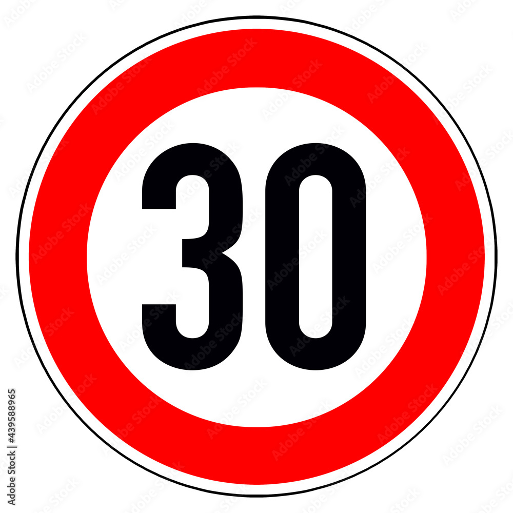 Verkehrszeichen Tempolimit 30 auf weissem Hintergrund Verkehrszeichen Tempolimit 30 auf weissem Hintergrund