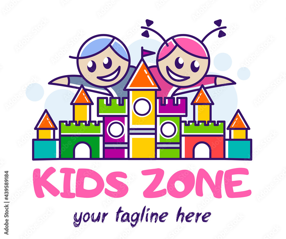 Bouncy castle cartoon logo. Kids zone concept. Children Playground sign.  Stock Vector | Adobe Stock