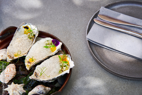 High end fine dining oysters photo