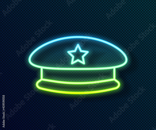 Glowing neon line Military beret icon isolated on black background. Soldiers cap. Army hat. War baret. Vector