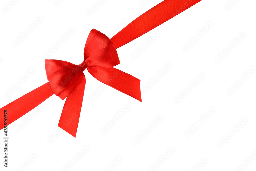 Red ribbon with bow on white background. Festive decoration Red ribbon with bow on white background. Festive decoration