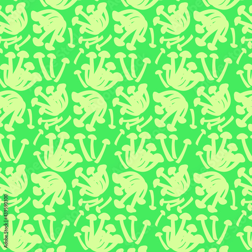Vector image of mushrooms on a green background. The pattern. Edible mushrooms.