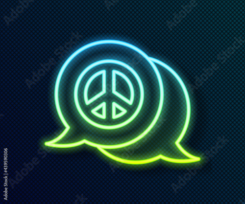Glowing neon line Peace icon isolated on black background. Hippie symbol of peace. Vector
