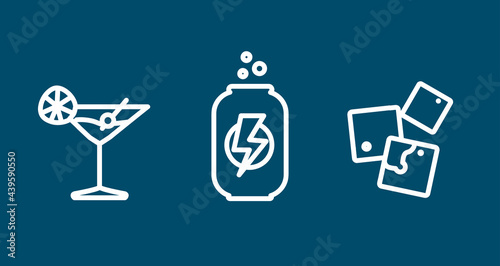 soda line icon set. energy drink, cocktail, ice cubes. soda line icon set. energy drink, cocktail, ice cubes.