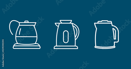 Kitchen electrical equipment set with tea kettle line icon. Kitchen electrical equipment set with tea kettle line icon.