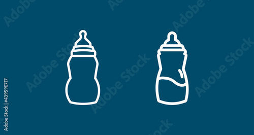 Baby milk bottle line icon. Feeding bottle with soother colorful line icon set