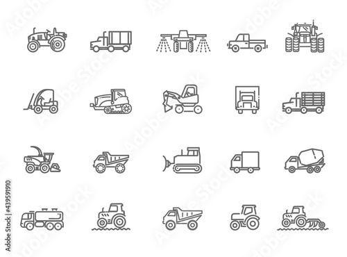 Agricultural and farming machines. Industrial machinery icons