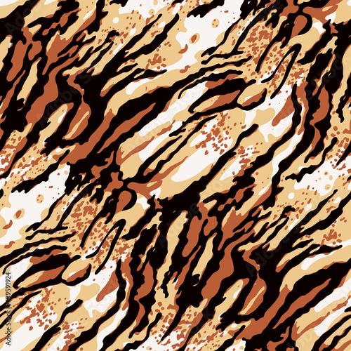 Abstract Tiger skin wild animal background vector seamless pattern