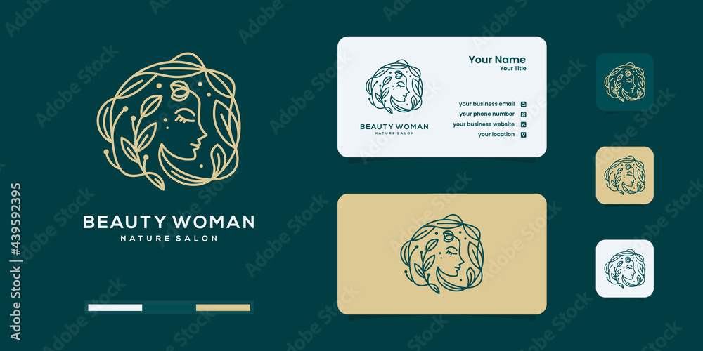 Fototapeta premium Beautiful woman's face flower with line art style logo. abstract design concept inspiration