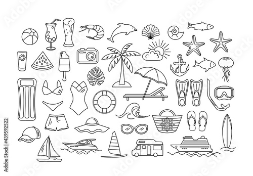 Summer Beach Line Objects Set.